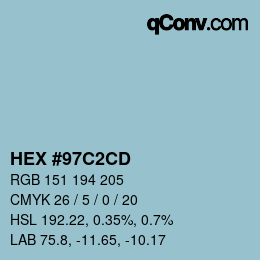 カラーコード: HEX #97C2CD | qconv.com
