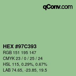 Farbcode: HEX #97C393 | qconv.com