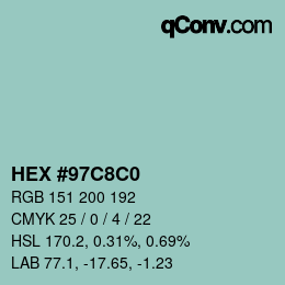 カラーコード: HEX #97C8C0 | qconv.com