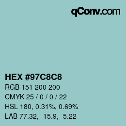 Farbcode: HEX #97C8C8 | qconv.com