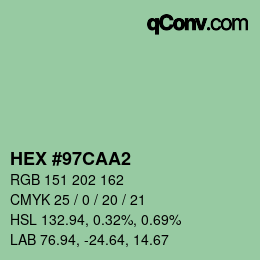 カラーコード: HEX #97CAA2 | qconv.com