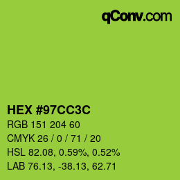 Color code: HEX #97CC3C | qconv.com