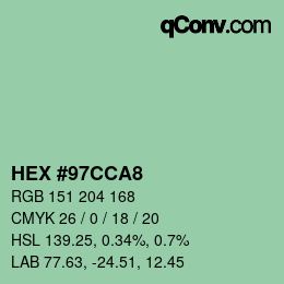 カラーコード: HEX #97CCA8 | qconv.com