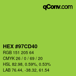 カラーコード: HEX #97CD40 | qconv.com