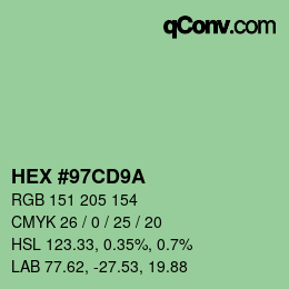 カラーコード: HEX #97CD9A | qconv.com