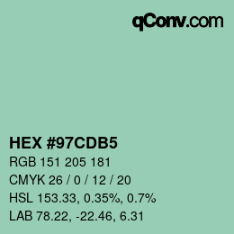 カラーコード: HEX #97CDB5 | qconv.com