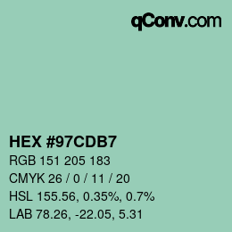 カラーコード: HEX #97CDB7 | qconv.com