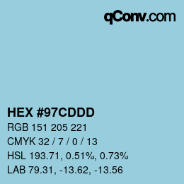 カラーコード: HEX #97CDDD | qconv.com