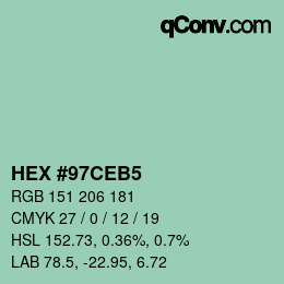 カラーコード: HEX #97CEB5 | qconv.com