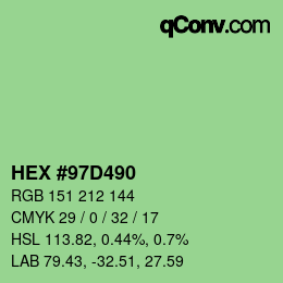 Farbcode: HEX #97D490 | qconv.com