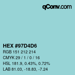 カラーコード: HEX #97D4D6 | qconv.com
