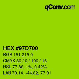 Farbcode: HEX #97D700 | qconv.com