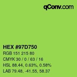 カラーコード: HEX #97D750 | qconv.com