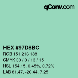 Color code: HEX #97D8BC | qconv.com