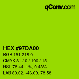 颜色代码: HEX #97DA00 | qconv.com