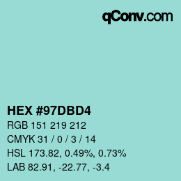 カラーコード: HEX #97DBD4 | qconv.com