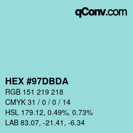颜色代码: HEX #97DBDA | qconv.com