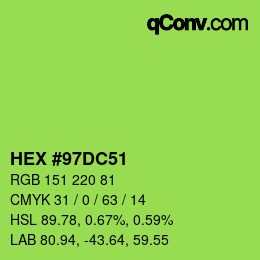 颜色代码: HEX #97DC51 | qconv.com
