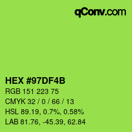 Color code: HEX #97DF4B | qconv.com
