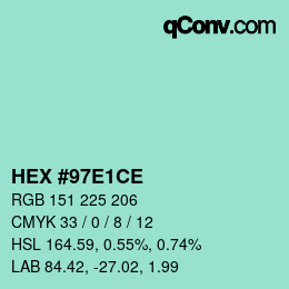 Color code: HEX #97E1CE | qconv.com