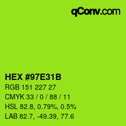 Color code: HEX #97E31B | qconv.com