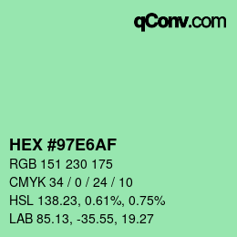 Color code: HEX #97E6AF | qconv.com