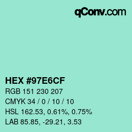 Color code: HEX #97E6CF | qconv.com