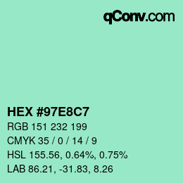 カラーコード: HEX #97E8C7 | qconv.com