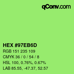Color code: HEX #97EB6D | qconv.com