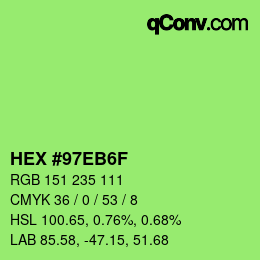 カラーコード: HEX #97EB6F | qconv.com