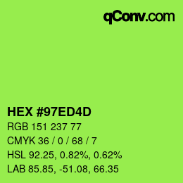 颜色代码: HEX #97ED4D | qconv.com
