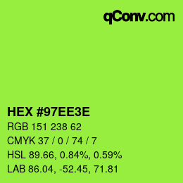 Color code: HEX #97EE3E | qconv.com