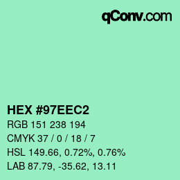 颜色代码: HEX #97EEC2 | qconv.com