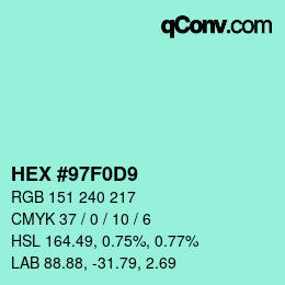 Color code: HEX #97F0D9 | qconv.com