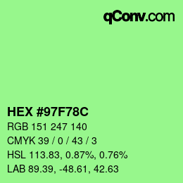 カラーコード: HEX #97F78C | qconv.com