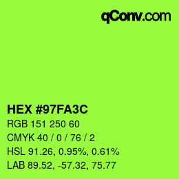 Color code: HEX #97FA3C | qconv.com