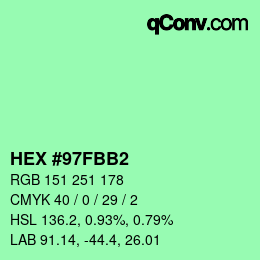 Color code: HEX #97FBB2 | qconv.com