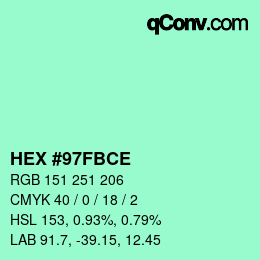 Color code: HEX #97FBCE | qconv.com