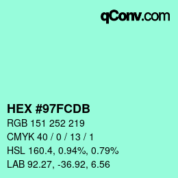 颜色代码: HEX #97FCDB | qconv.com