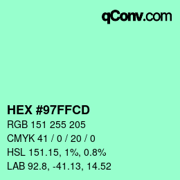 カラーコード: HEX #97FFCD | qconv.com