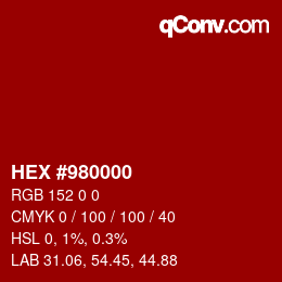 颜色代码: HEX #980000 | qconv.com