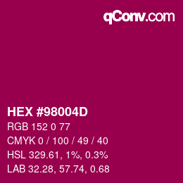 颜色代码: HEX #98004D | qconv.com