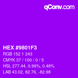 カラーコード: HEX #9801F3 | qconv.com