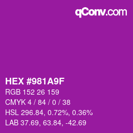 カラーコード: HEX #981A9F | qconv.com