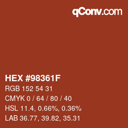 Color code: HEX #98361F | qconv.com