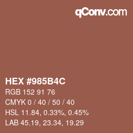 Color code: HEX #985B4C | qconv.com