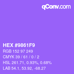 Farbcode: HEX #9861F9 | qconv.com