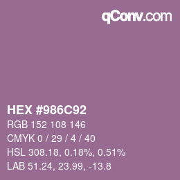 Color code: HEX #986C92 | qconv.com