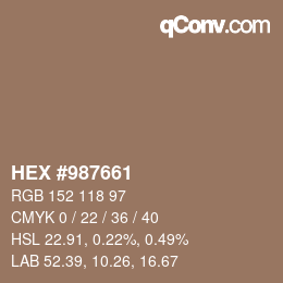 Color code: HEX #987661 | qconv.com
