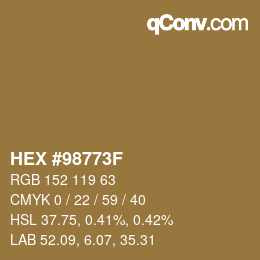 Color code: HEX #98773F | qconv.com